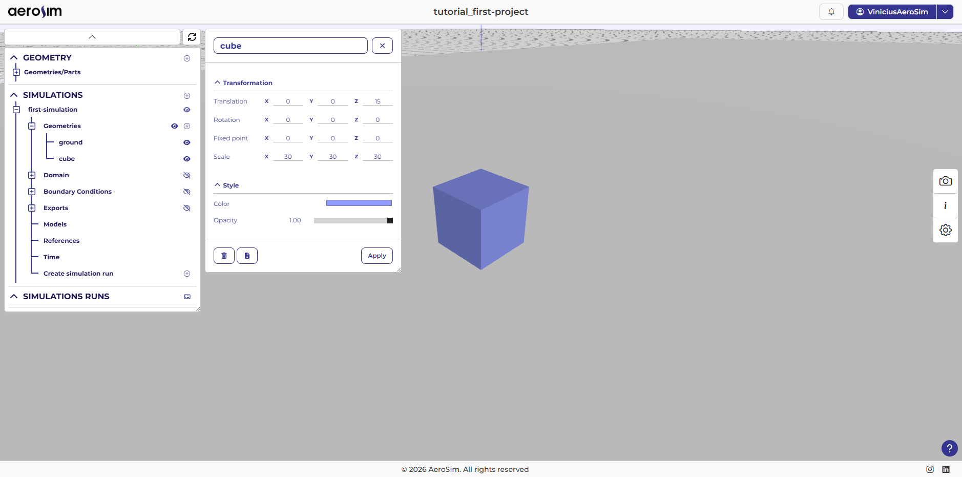Adding geometries to the simulation